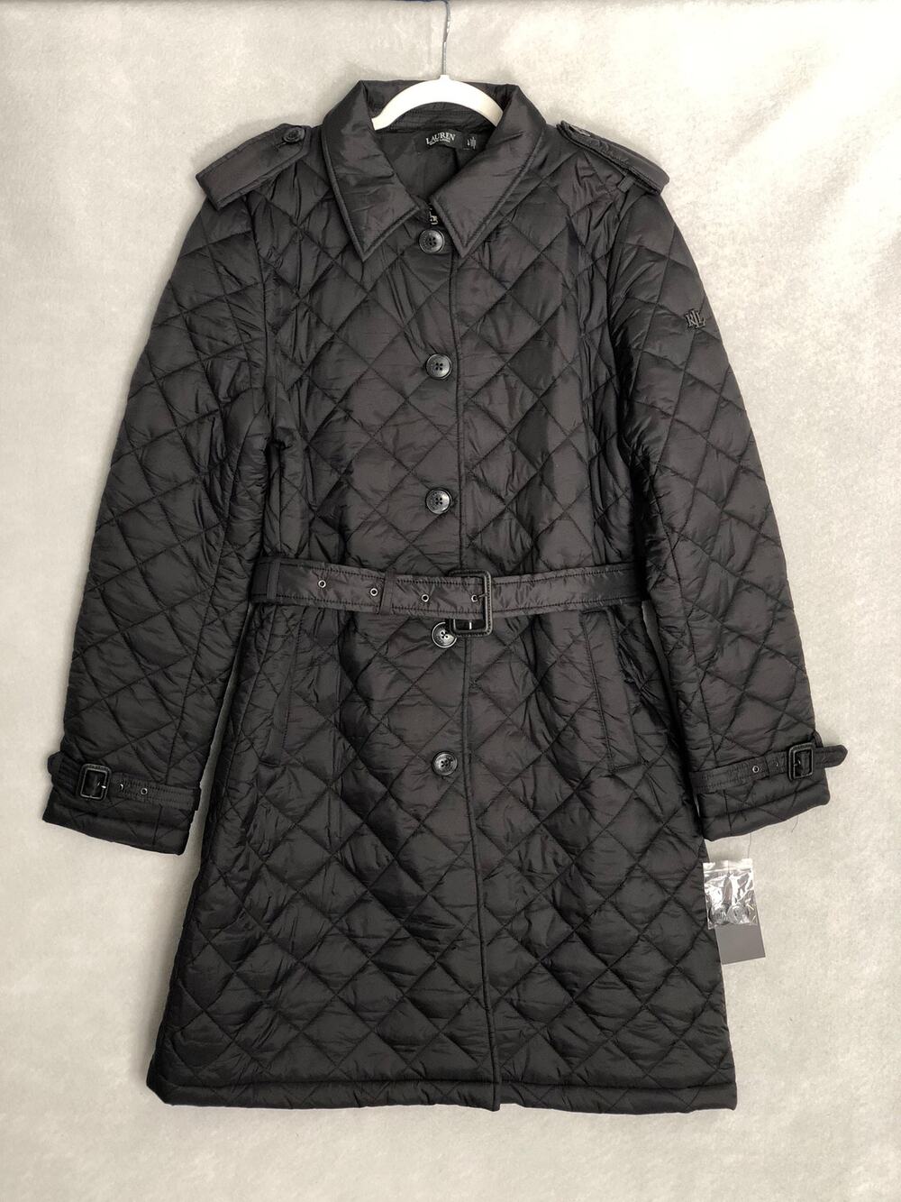 Lauren Ralph Lauren Trench Coat Butter Pile Black Women's Large NEW
